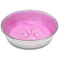 Moksi Činija za pse metalna neklizajuća obložena keramikom 14cm plava/roze
